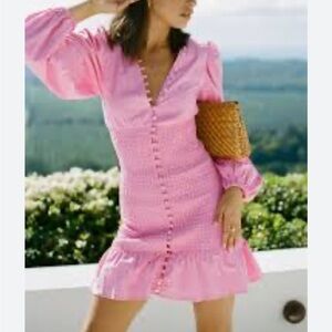 Sabo Skirt Pink Button-Front Smocked Mini Dress